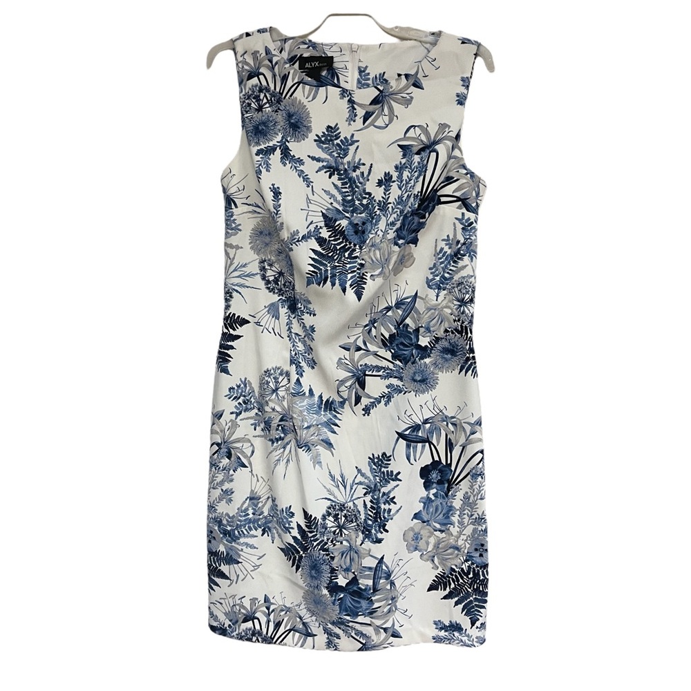 Sleeveless dress formal casual white floral blue size 4. NWT